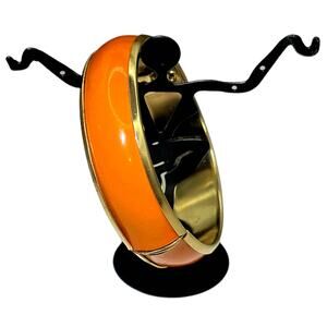 Vintage Retro Orange Goldtone Hinged Bangle Bracelet